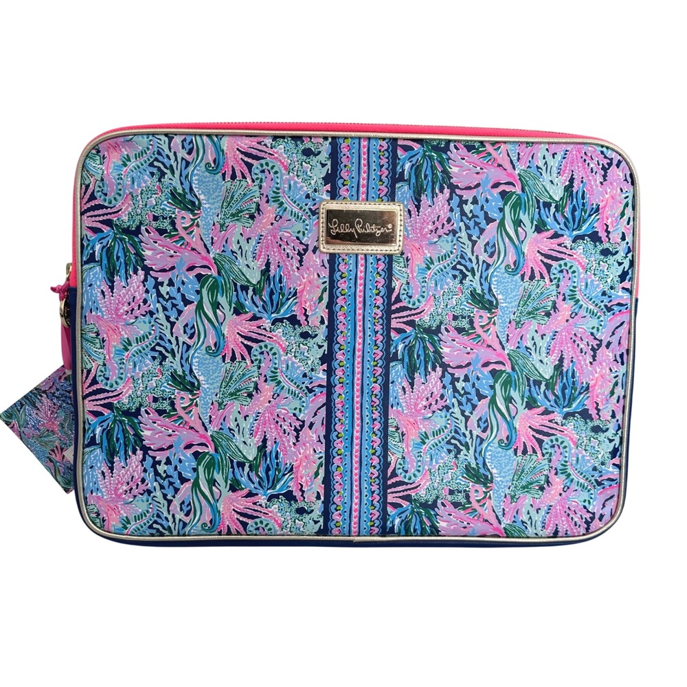 Lilly Pulitzer Laptop Sleeve 15 Inch Blue Pink Seahorse Coral Padded Case NWT